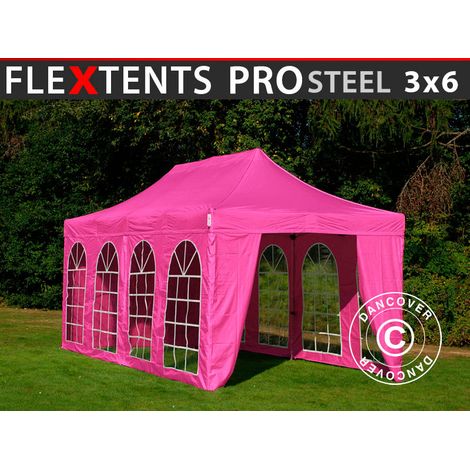 Pop up gazebo FleXtents PRO Steel Vintage Style 3x6 m Pink, incl. 6 sidewalls