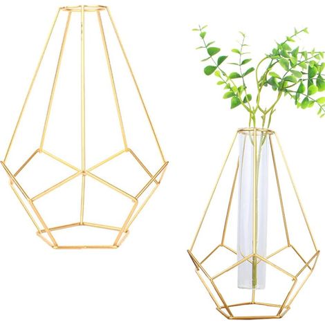 Vase décoratif en verre transparent avec support métallique géométrique pour salon chambre bureau et réception de mariage élégant
