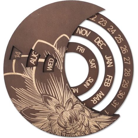 Calendrier perpétuel en bois, calendrier mural rond rotatif, décoration de bureau pour la maison (1/4)