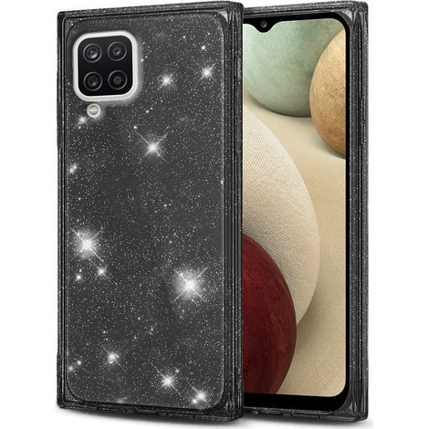 Funda cuadrada con purpurina para Samsung Galaxy A12 / M12 / A12 2021, negra (1/2)