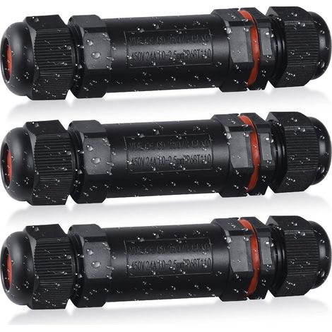 Boîte de Jonction, 3PCS Boite de Derivation Connecteur Électrique Éxterieur Étanche IP68 Câble à 2 Voies, Câblage Extérieur et Réparation ou Extension de Câble pour Câble de Ø 1-3 mm (1/5)