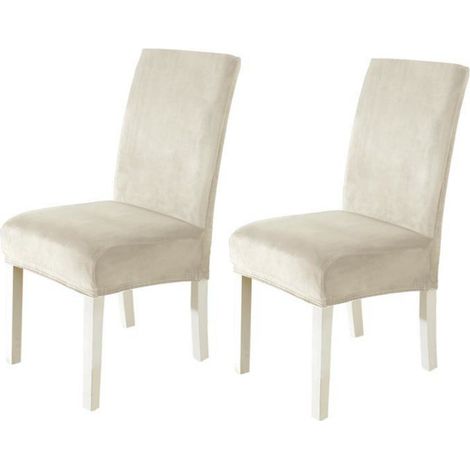 Housse De Chaise Velours 2 Pièces, Universel Housse De Chaise Salle À Manger Extensible, Beige (1/5)