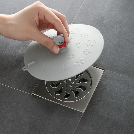 Abflussabdeckung für Waschbecken, antibakteriell, multifunktional, aus Silikon, für Bad, Toilette, Küche, grau, mit Aufdruck, verhindert unangenehme Gerüche (1/5)