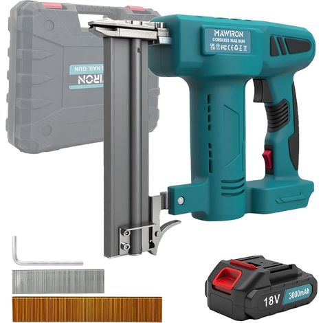 Cloueuse sans fil compatible avec batterie 18 V, cloueuse/agrafeuse 2 en 1 avec 1000 clous pour le travail du bois et le rembourrage.