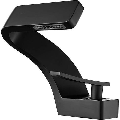 Grifo de lavabo de latón con cartucho cerámico, caño corto, monomando, negro, ideal para el baño. (1/5)