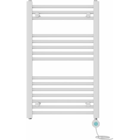 Pre-filled Bathroom Straight Electric Heated Towel Rail Radiator Thermostatic 800x500mm White