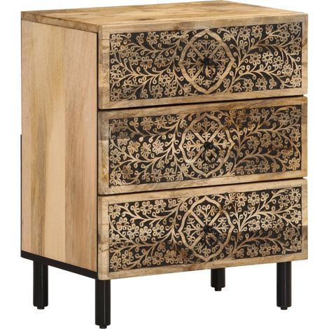 Comodino con 3 cassetti 50 x 33 x 60 cm legno di mango e ferro DEC033036