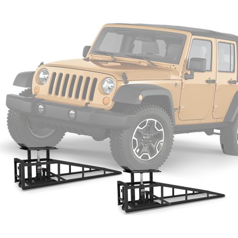 CHICFURN Juego de 2 rampas elevadoras hidráulicas para coche 23–36 cm, acero negro con ruedas, 5 T (1/5)