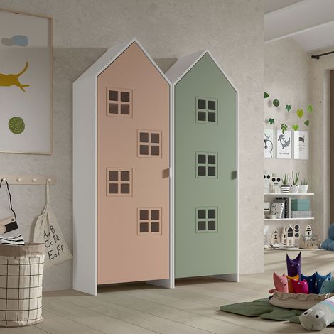 Armoire 2 portes 155x37x171cm rouge et vert - CASMY