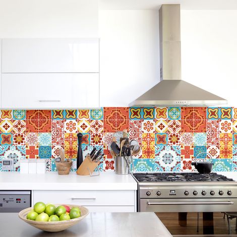 Sticker Mural Carrelage adhésif Cuisine Salle de Bain - 24 STICKERS CARREAUX DE CIMENT AZULEJOS LUCINDA - 24stickers15x15cm (1/5)