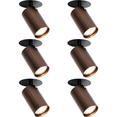 Set mit 6 modernen Einbaustrahlern Dunkelbronze GU10 50mm - Chels