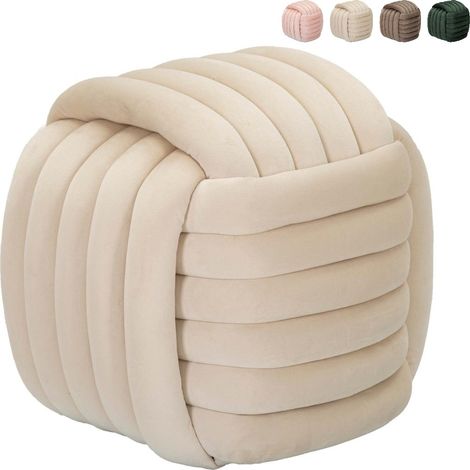 Puf diseño trenzado acolchado en terciopelo estilo moderno Softy - Crema (1/5)