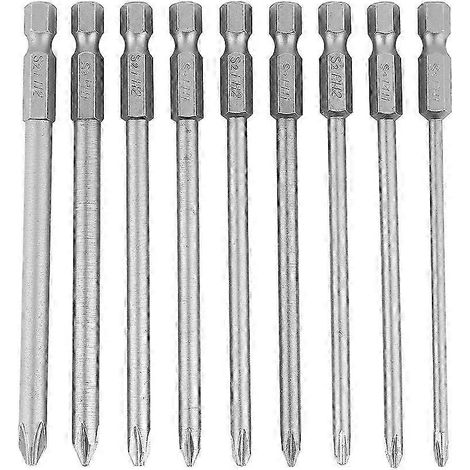 Jeu de 9 embouts de tournevis cruciformes en acier S2 PH1 PH2, tige hexagonale 1/4 pouce, 100 mm (1/4)