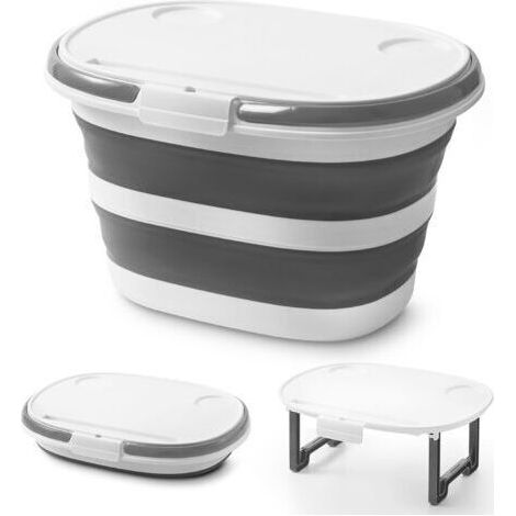 Lesipee Seau pliable à franges de 16 L avec couvercle multifonction – Bassin pliable en silicone 4 en 1 avec surface de table, support de sol, solution de rangement pour la maison et l'extérieur (1/5)