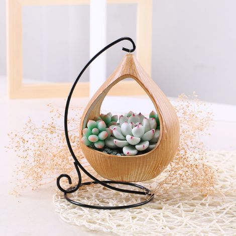 Petit pot de fleur suspendu-pot de fleur-usage intérieur et extérieur-décoration murale panier suspendu en fer forgé (forme de goutte) 1 pièce, jaune, (11,5 11 14 cm) (1/2)
