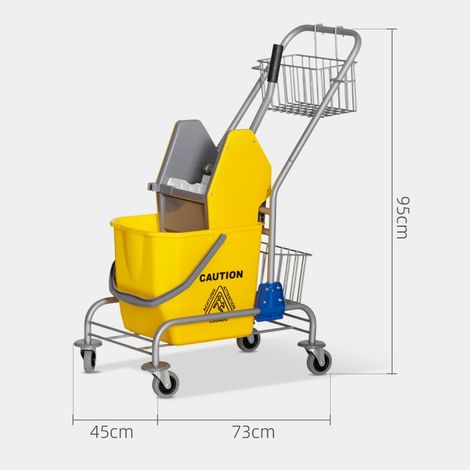 Seau à franges avec roues, plastique résistant, poignée métallique, jaune, pour sols, ménage pratique (1/5)