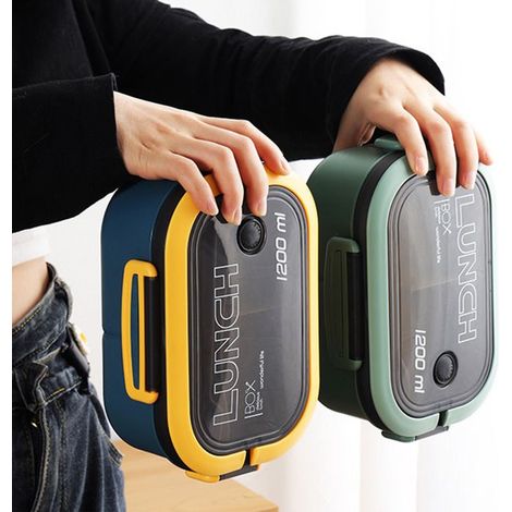 BelleRise - Boîte bento double étage – 1200 ml hermétique verte – pour étudiants et bureaux