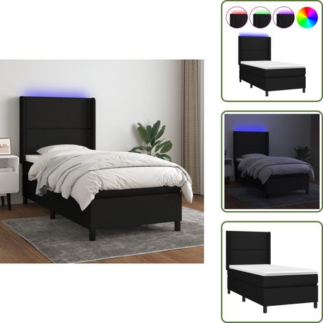 Sommier à lattes de lit matelas LED Noir 90x190 cm Tissu - Sommier Tapissier - Lit Avec Led - Matelas À Ressorts Ensachés - Tête De Lit Ajustable - Éclairage LED (1/5)
