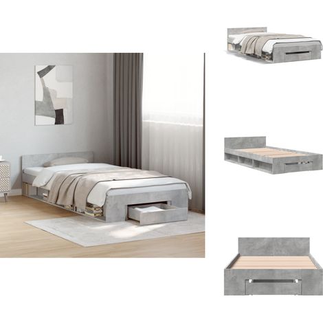 Cadre de lit avec tiroir sans matelas gris béton 90x200 cm - Cadre De Lit - Lit Double - Lit Avec Tiroir - Meuble De Chambre - Literie (1/5)