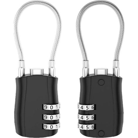 TSA Serrure de valise Lot de 2 cadenas à combinaison 3 chiffres avec câble pour bagages