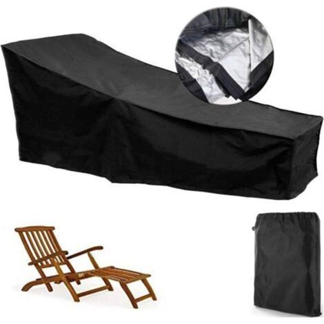 Housse de Protection Bain de Soleil avec Grilles D’aération, Imperméable, Coupe-Vent, Anti-UV, Tissu Oxford 210D Housse de Protection Bain de Soleil, Transat (200x75x40/80cm) - Noir (1/5)