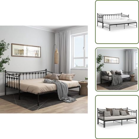 Cama sin colchón - vidaXL Estructura sofá cama extraíble sin colchón metal negro 90x200cm - Cama para dos personas