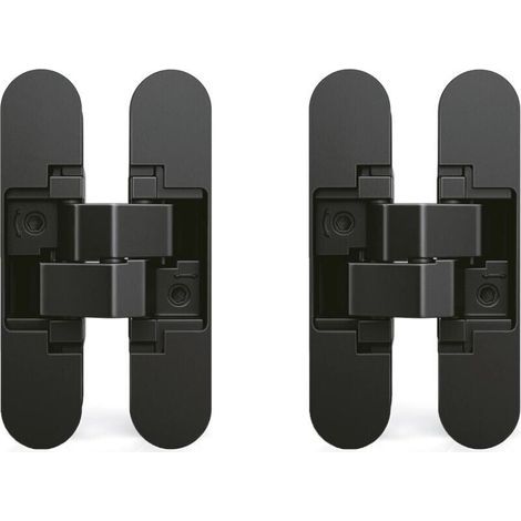 Charnière invisible pour portes, Lot de 2 charnières invisibles pour portes lourdes, charge de 40 kg, ouverture de 180º, zamak, noir (1/5)