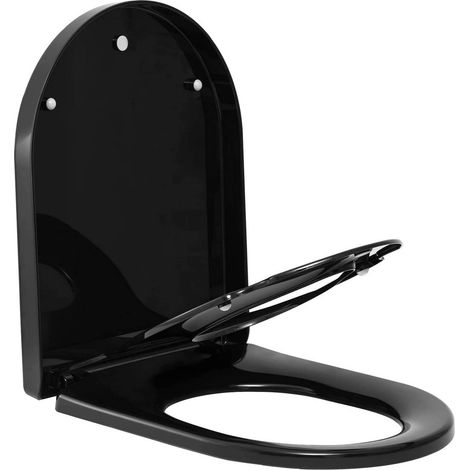 WOLTU Toilettendeckel mit Kindersitz, WC-Sitz mit Absenkautomatik für Familie, Klodeckel in D-Form schwarz