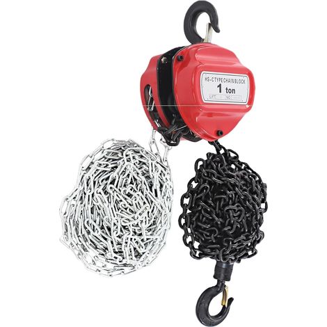 Palan à chaîne 1000 kg, hauteur de levage 6 m, acier au manganèse G80 + acier inoxydable, palan à chaîne manuel 1T (rouge), Pour transports, usines, fermes, garages