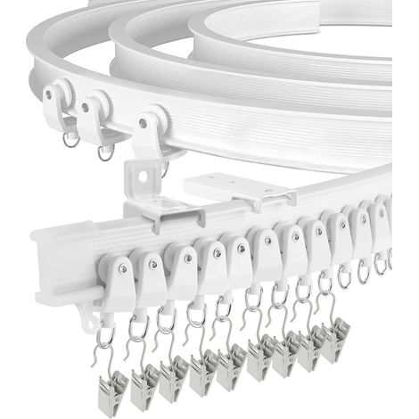 Rail de rideau de plafond pliable pour baie vitrée, 6 m, flexible et incurvé, support mural, système de rails à rideaux en plastique robuste pour séparateur de chambre, blanc (1/5)