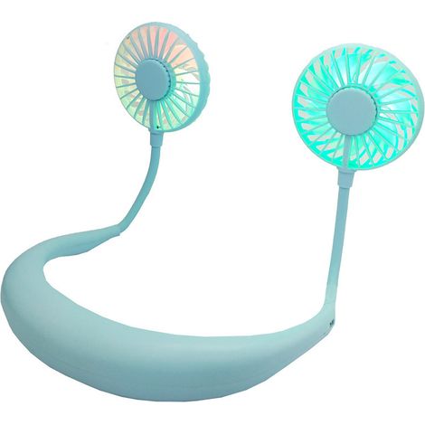 Ventilateur portable, mini ventilateur USB, ventilateur de cou rechargeable portable, ventilateur de décolleté, refroidisseur d'air double vent à 3 vitesses pour bureau de camping en plein air (1/2)
