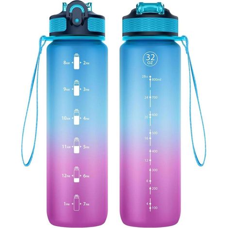 Sport-Wasserflasche 1L mit Strohhalm, Zeitmarkierungen, auslaufsicher, BPA-frei, Tritan (1/5)