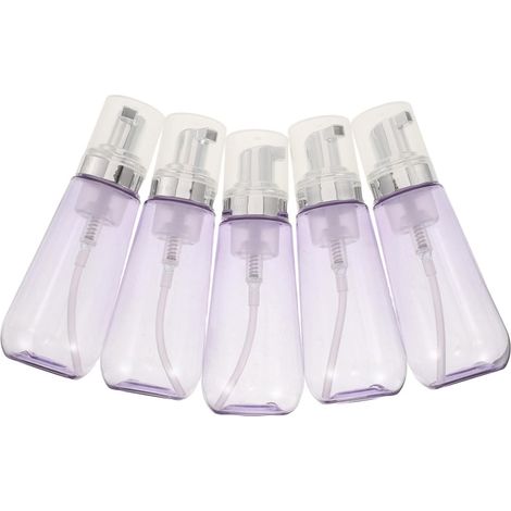 5-Piece 100ml Clear Plastic Foam Dispenser Bottle with Shock-Resistant Silver Pump, Lightweight and Transparent Cap for Shampoo and Facial Cleanser (1/5)