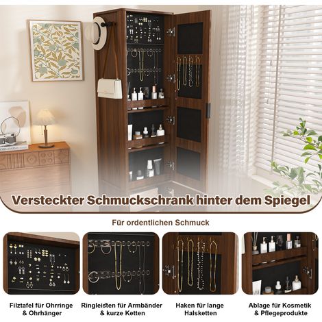 Armoire miroir 4-en-1 rotative à 360°, miroir pleine longueur avec rangement bijoux, étagère à livres et porte-manteaux, meuble multifonction gain de place en MDF noyer foncé pour chambre. (1/5)