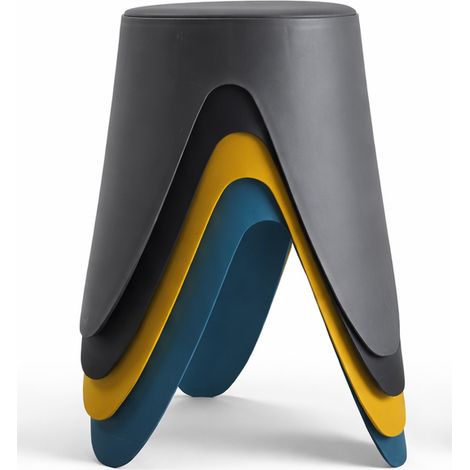 Lot de 4 Tabourets Légers Empilables en Plastique - Gris Noir Bleu Jaune - D 30 x H 46 cm - Gain de place - Livraison gratuite (1/5)