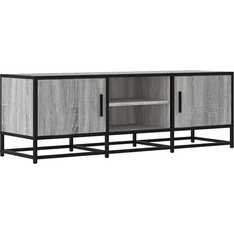 Meuble TV industriel grand espace de rangement 120 x 35 x 41 cm en bois d'ingénierie gris (1/5)