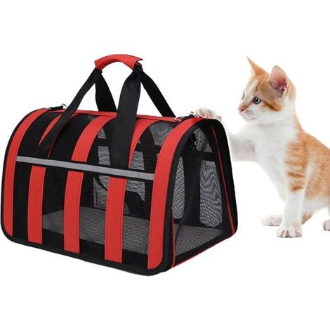 Rote Katzentransportbox mit Matratze - Atmungsaktiv und faltbar (46x29x26 cm)