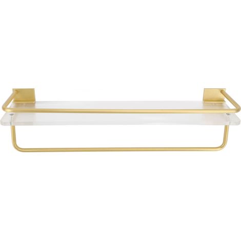 Étagère murale de salle de bain en aluminium et acrylique antirouille, sans perçage, 40 cm, couleur or (1/5)