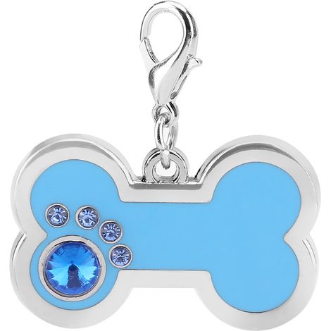 Étiquette d'identification en alliage pour animaux de compagnie, pendentif d'identification du nom d'animal de chien et de chat en forme d'os (bleu) (1/5)