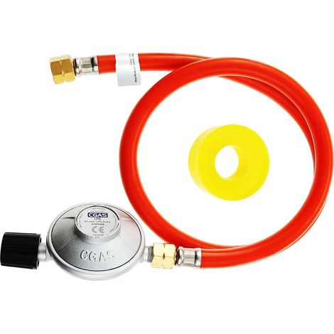 Régulateur ajustable 50 mbar avec tuyau de 80 cm de long, filetage gauche 1/4" et filetage universel femelle 7/16" pour barbecue à gaz de camping, bouteille de propane et butane (1/5)