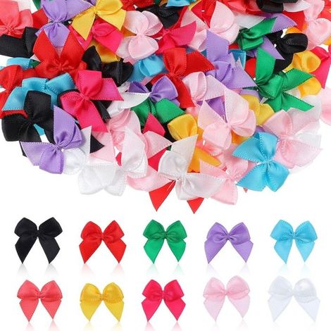 Lot de 100 mini nœuds pour cheveux, petits nœuds pour le bricolage, ruban de satin multicolore, mini nœuds pour fabrication de (1/5)