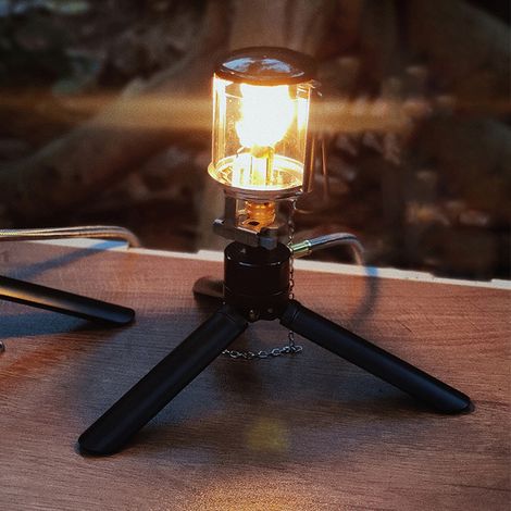 Mini lanterne de Camping lumineuse Portable, lumière à gaz, lampe de tente de pique-nique de pêche en plein air, maison jardin suspendue en verre avec trépied (1/5)