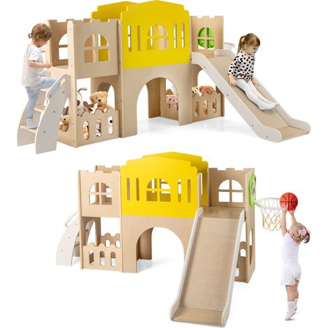 Toboggan 7-en-1 pour Enfants, Aire de Jeux Intérieure Extérieure pour Enfants avec Grimpeur, Panier de Basket, Centre d'Activités de Divertissement (1/5)