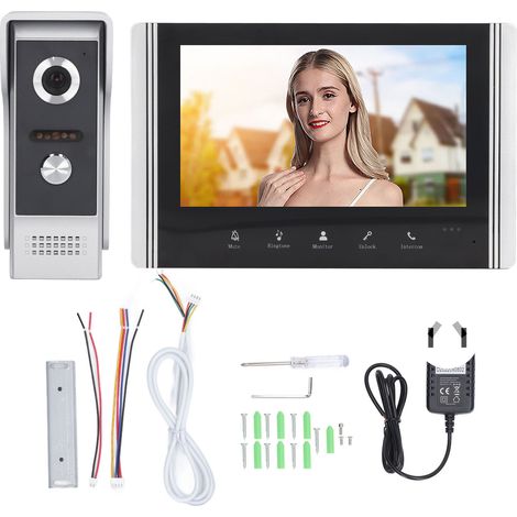 Kit Sonnette Vidéo WiFi 7 Pouces, Interphone Visuel Intelligent 1 pour 1, Contrôle à Distance, Système d'Entrée Audio Vidéo, Prise AU (1/5)