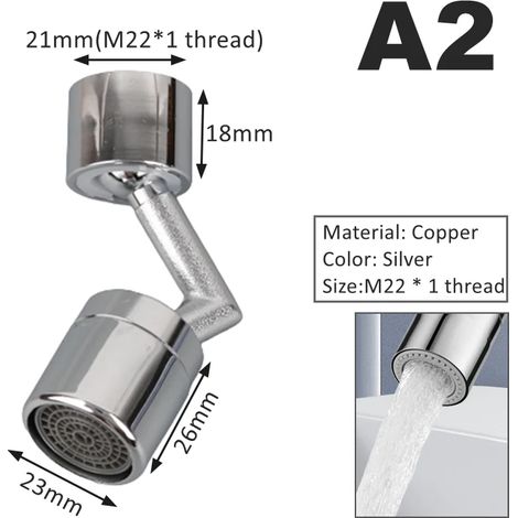 Robinet de cuisine universel en cuivre avec filtre anti-éclaboussures rotatif à 720°, douchette flexible et adaptateur d'extension pour robinet de salle de bain, buse en mousse