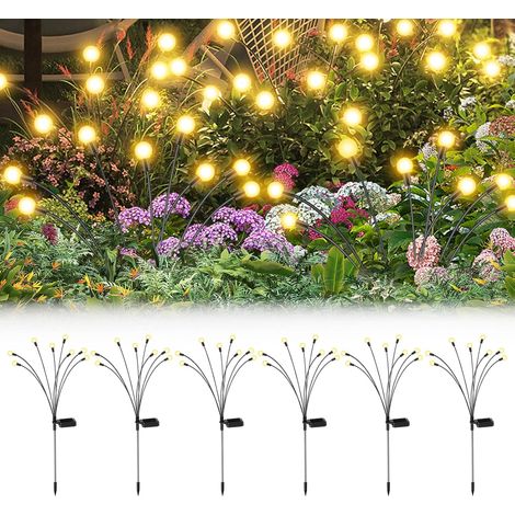 6 Pièces 8 LED Lumière de Jardin Solaire, Lumières Solaire Firefly Extérieur Décoratives,Etanche IP65 Lampe Exterieure pour Allée Terrasse Jardin Décoration (Blanc Chaud) (1/5)