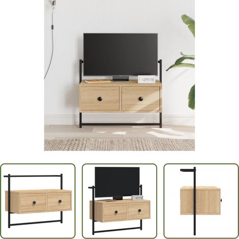 Meuble tv mural bois -  Meuble TV mural chêne sonoma 60,5x30x51 cm bois d'ingénierie (1/5)