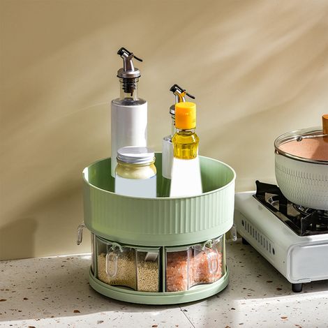 Tourne-disque De Rangement Cuisine - 23x23x18 cm - Polyéthylène Blanc - Rotation 360° À Roulements À Billes - Pour Placard, Réfrigérateur, Étagère - 1 Pièce (1/5)