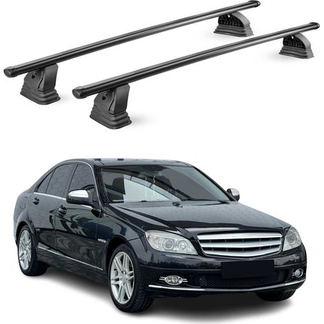 OMAC Barres de toit transversales en acier pour Mercedes Classe C W204 2008-2014 – TÜV / DIN 75302:2019 – Antivol inclus – Rainure en T (accessoires) – Charge max 75 kg – 2 barres – Noir (1/5)