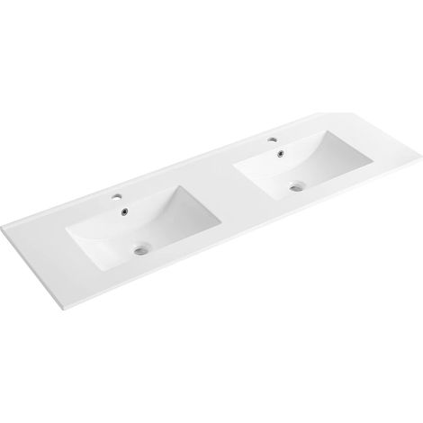 Vasque à encastrer blanche rectangle en céramique - 151 x 46,5 cm - MOTIAC (1/4)